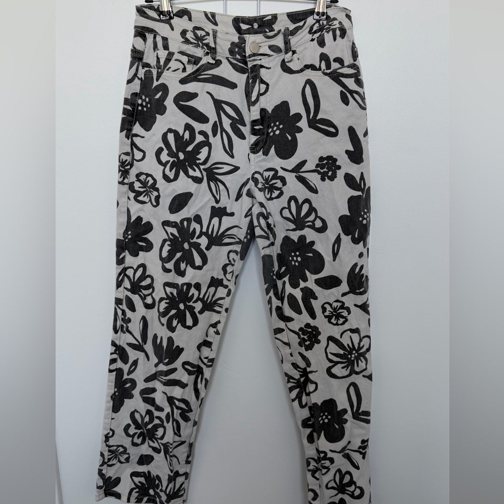 Floral Black and White Pants